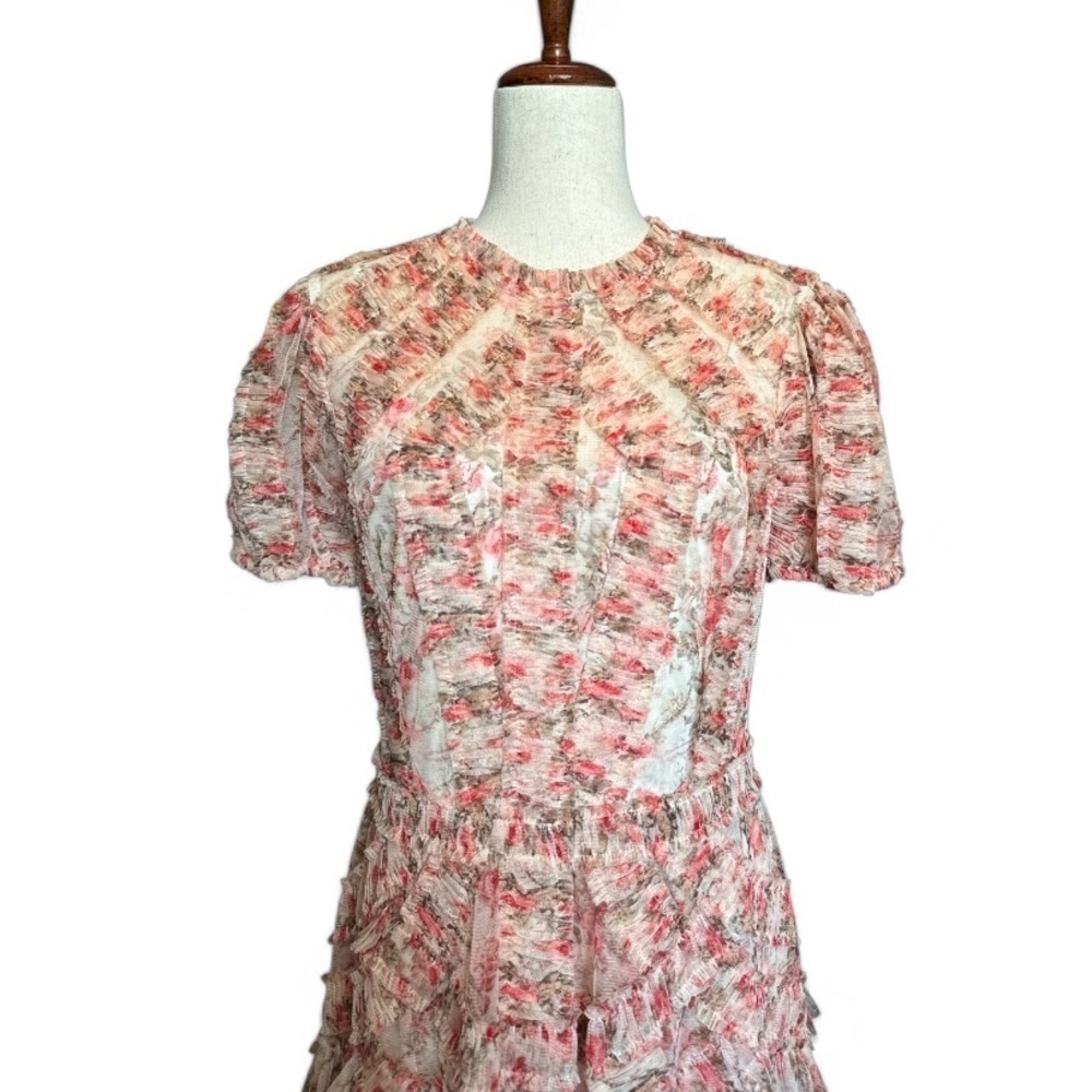 ❌SOLD❌Mac Duggal High Neck Floral Mesh Ruffle Maxi Dress – Pink/Cream – Size 8 - Picture 5 of 17